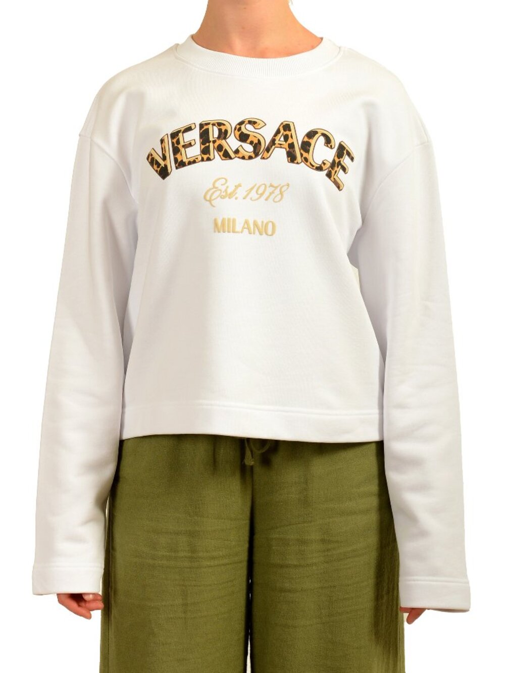 Versace Women's White Logo Print Sweatshirt Hoodie Sweater US M IT 42